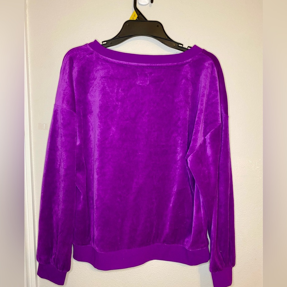 💥BOGO💥 Gap Long Sleeve Bright Purple Velour Top with V Neck - Picture 4 of 5